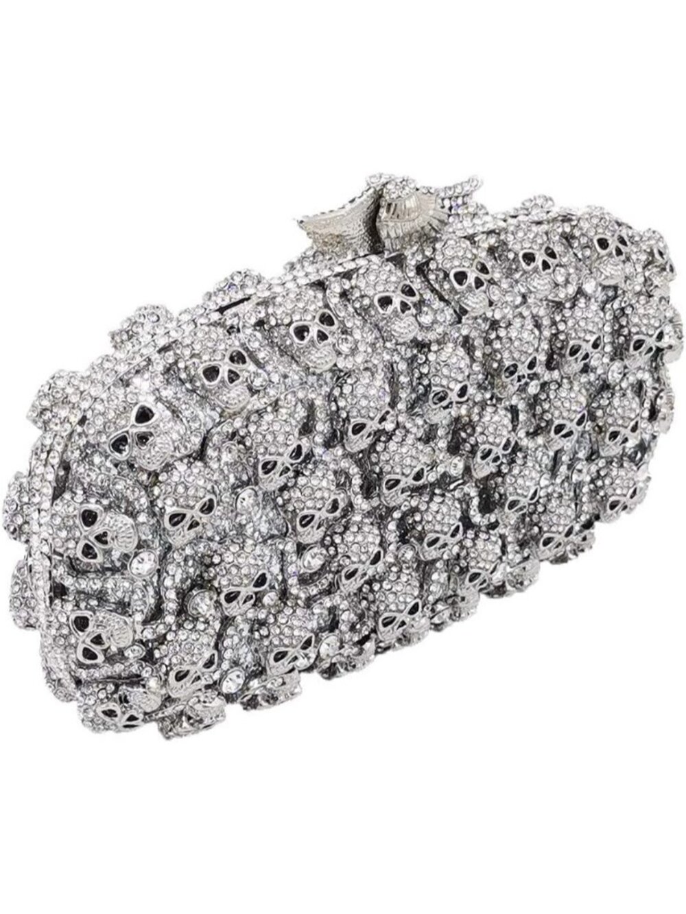 Women's Silver Crystal Skull Clutch Purse Rhinestone Evening Halloween Bag - Picture 4 of 5